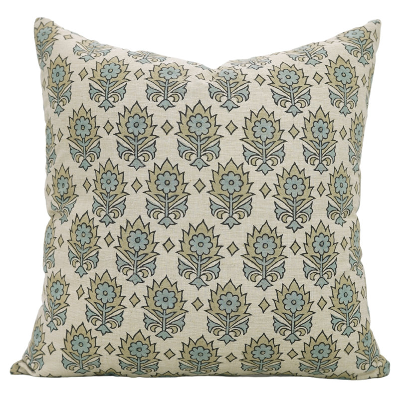 Artisan Floral Block Print Cushion Cover Boho Style Decorative Pillowcase for Living Room & Bedroom, 36"H x 14"W, Rectangular