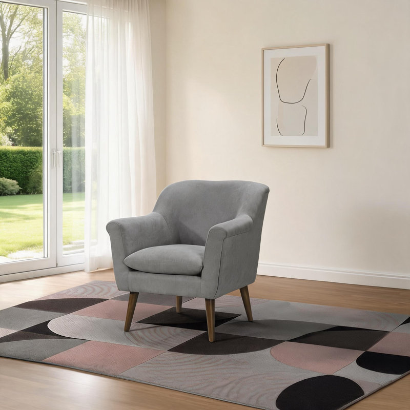 Fauteuil d'appoint de salon de style Mid-Century moderne en tissu gris neutre 31,5 pouces