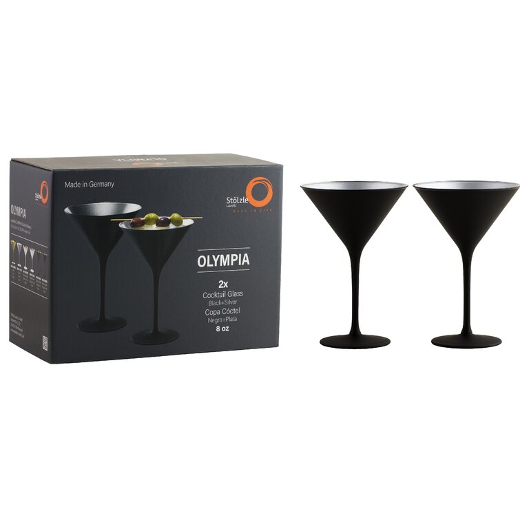 8oz Olympia Crystal Martini Glasses - Set of 2 (Black & Bronze