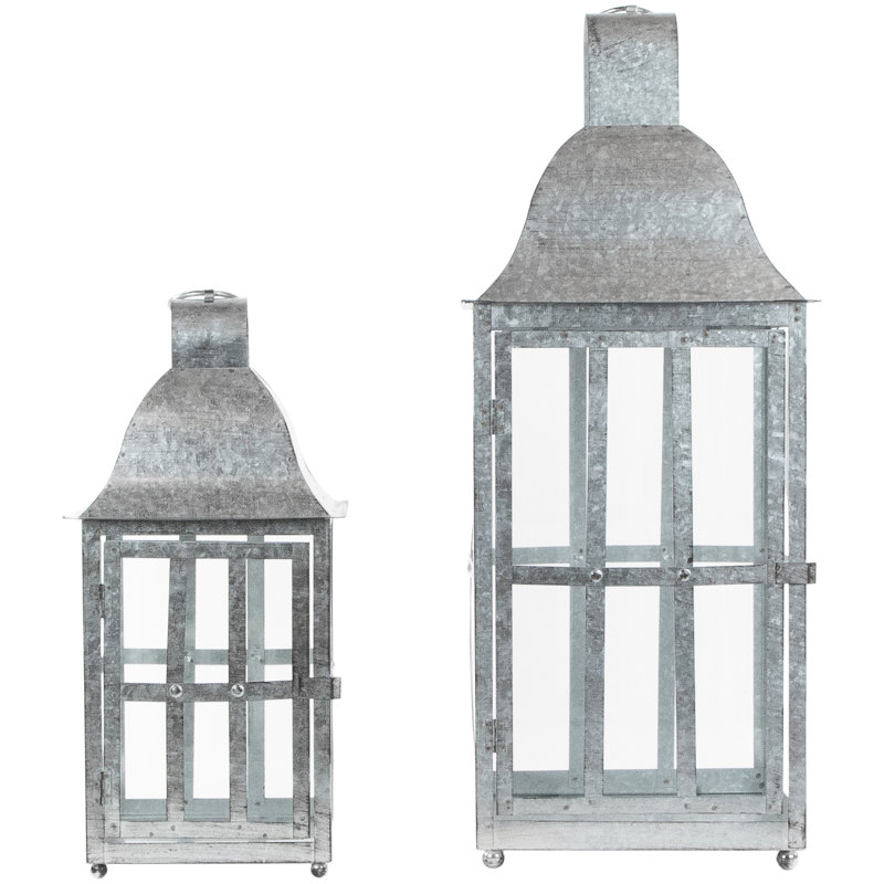 Distressed Galvanized Metal Candle Lanterns