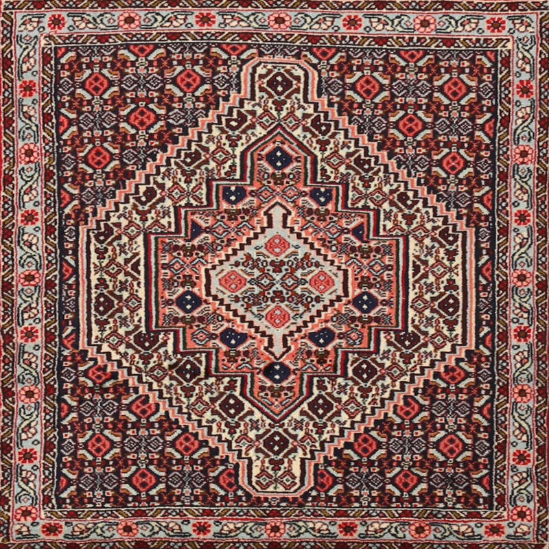 Tapis oriental rouge / bleu, Carré 8 pi