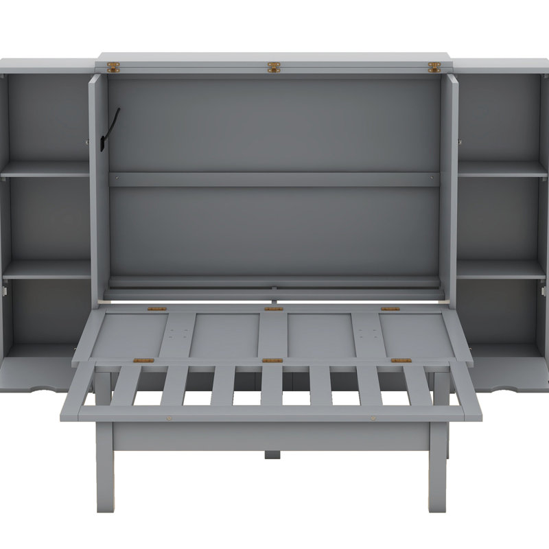 Élégant lit peu encombrant en gris avec tablettes, tiroirs et grand lit - Saver, Gris, Grand lit