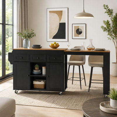 Kitchen Island with Extendable Dining Table, Storage, and Power Outlet