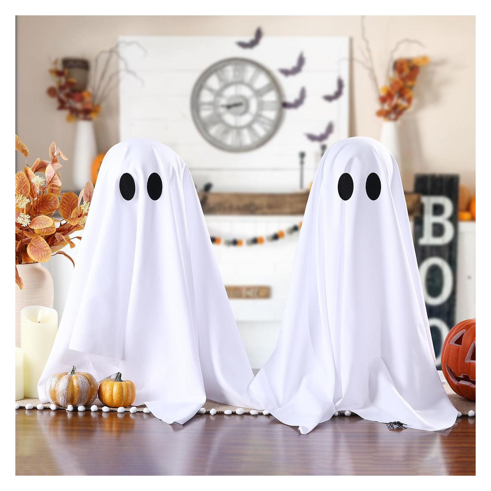 Halloween Decorations -2 Packs Spooky Ghosts With String Lights-Scary Ghost For Halloween Decor Indoor Party Home Table Room Kitchen And Fireplace Decor