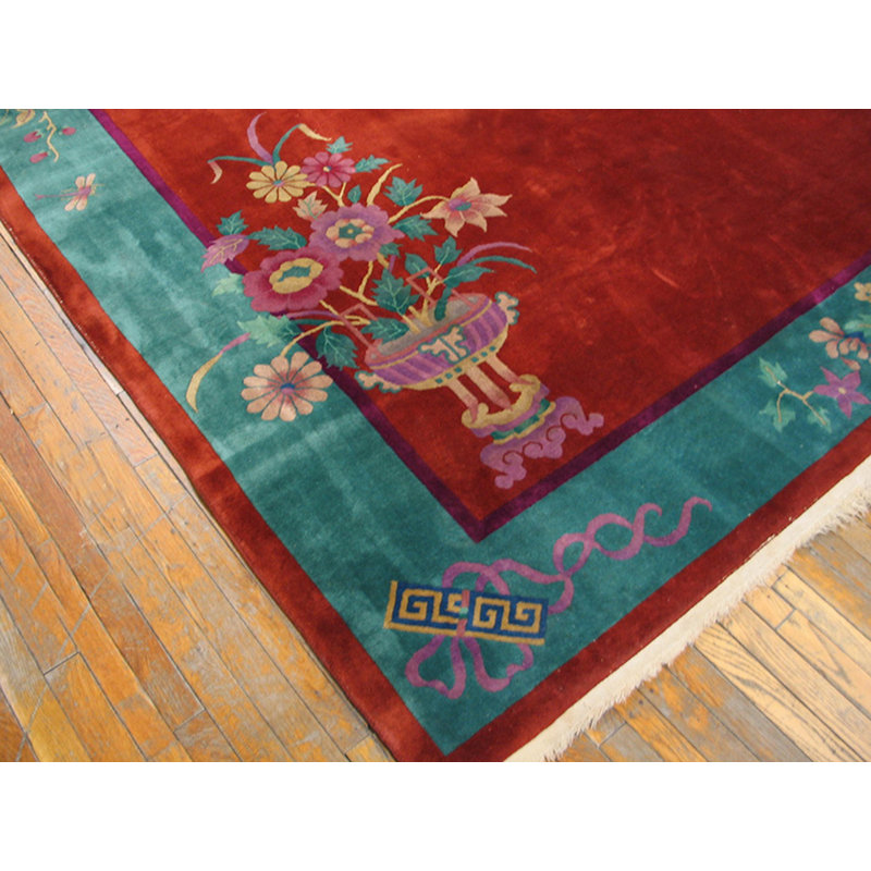 Tapis art déco floral en laine noué à la main style floral des années 1920