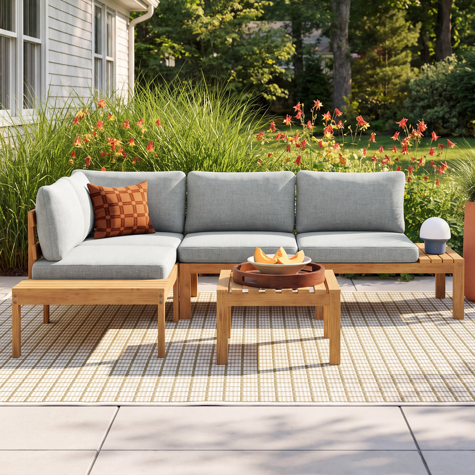 Tempo 4-Person Eucalyptus Patio Seating Group, Gray