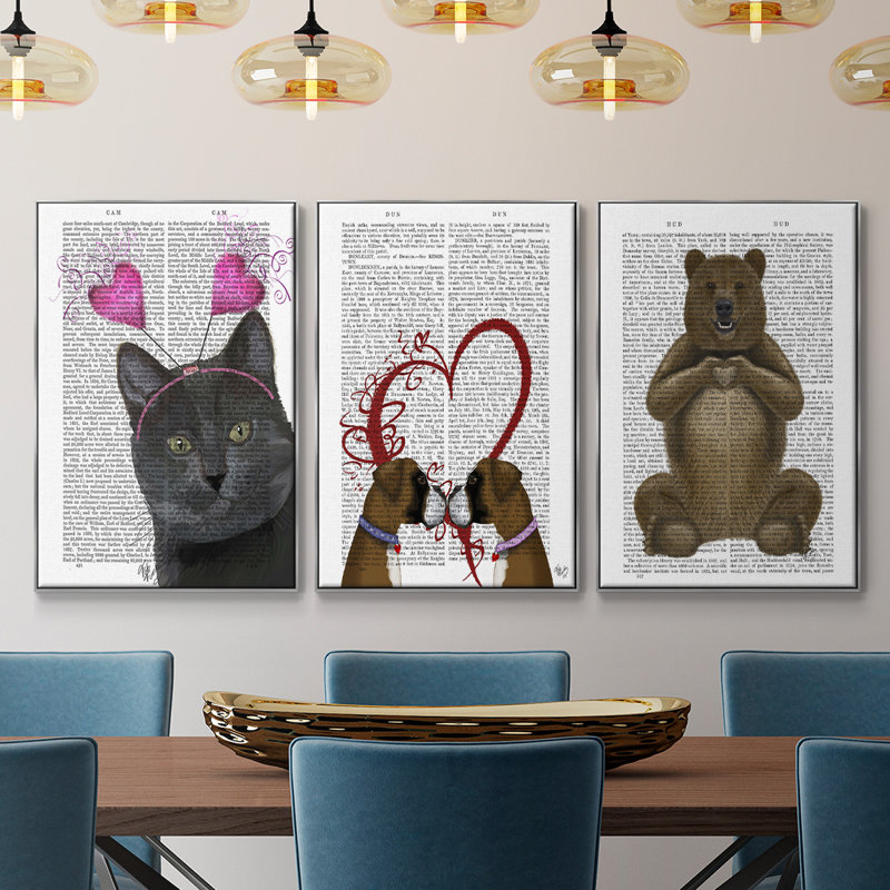 Ours et cœur à la main, reproduction sur toile 3 pièces, H 36 po x l 72 po x P 2 po, Argent