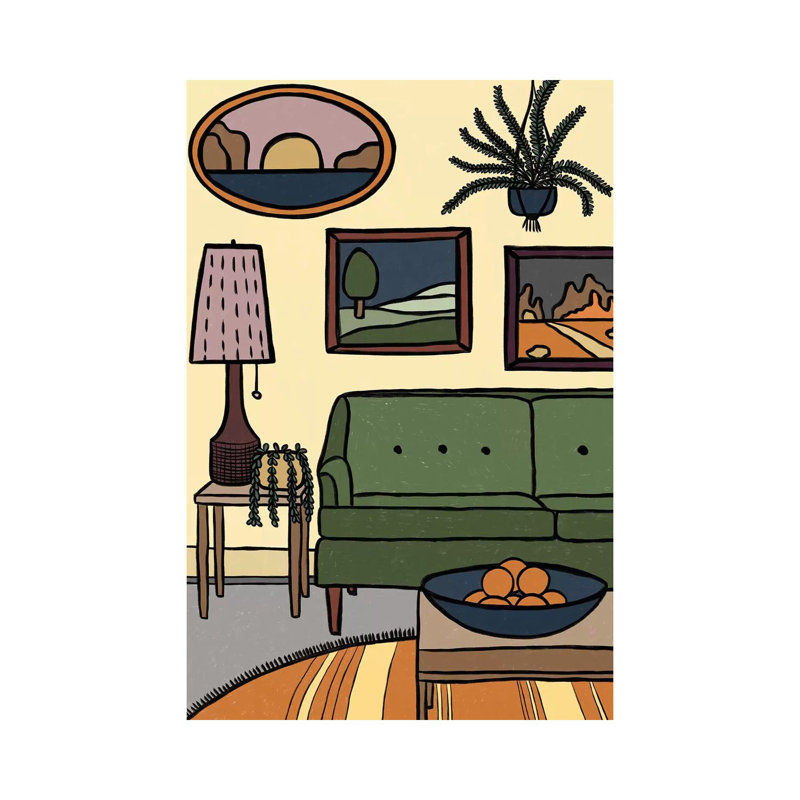 Living Room With Green Couch by Alisa Galitsyna - Wrapped Canvas Print, 20.32 cm H x 30.48 cm W