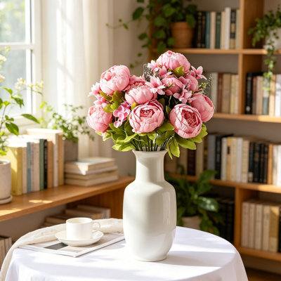 Artificial Peonies Flowers 2 Packs 13 Stems Each Real Touch Faux Peony Silk Bouquet for Wedding Centerpieces Dining Table Kitchen Home Decor Vase Arrangements