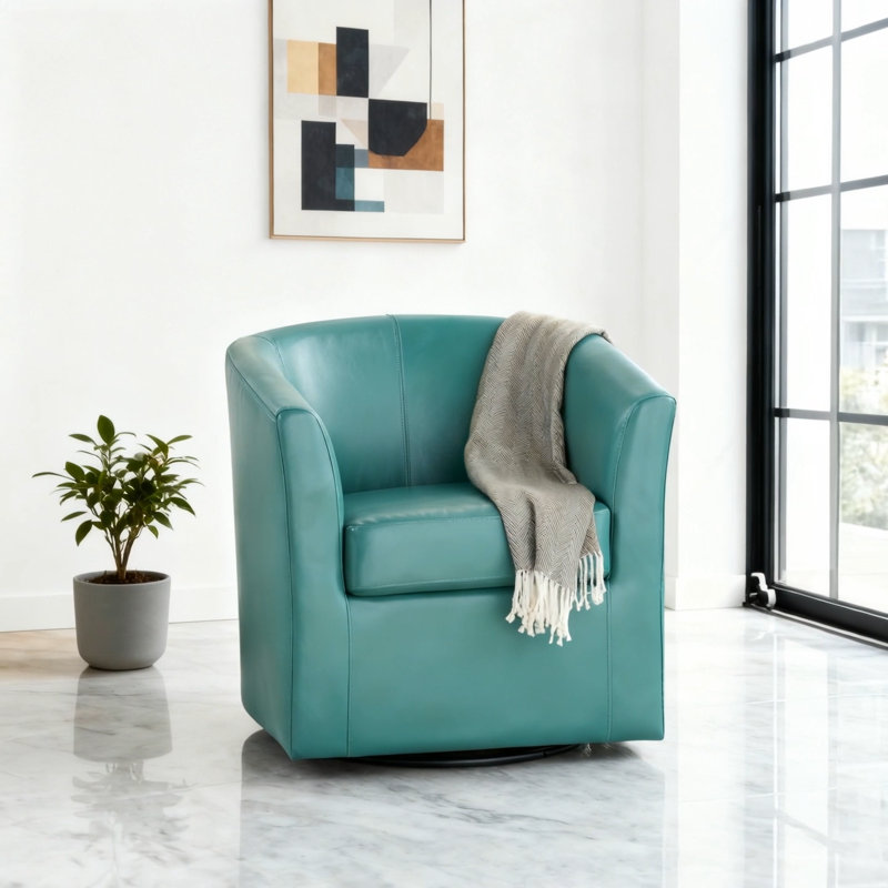 Fauteuil club pivotant rembourré avec tissu lisse et rotation à 360 degrés pour un confort d'assise dynamique., Turquoise