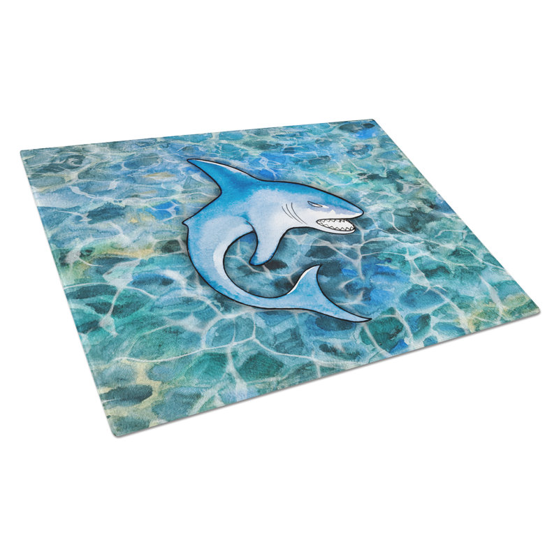Large Rectangular Tempered Glass Shark Cutting Board