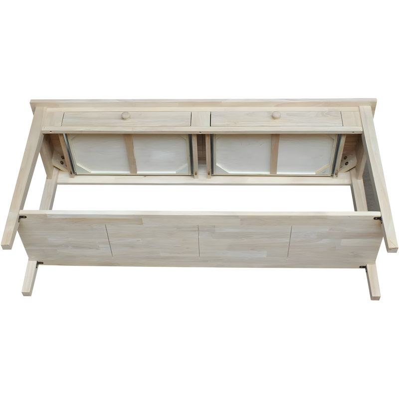 Solid Parawood Console-Server Table With Extended Length, Unfinished DIY Design, Paint Or Stain Ready, Includes Shelf And Drawers
