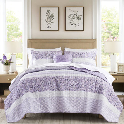Courtepointe Seersucker double / grand - 4 pièces, style, trois motifs floraux, taille de taies décoratives lavable à la machine avec bourre de jet, nettoyage des taches