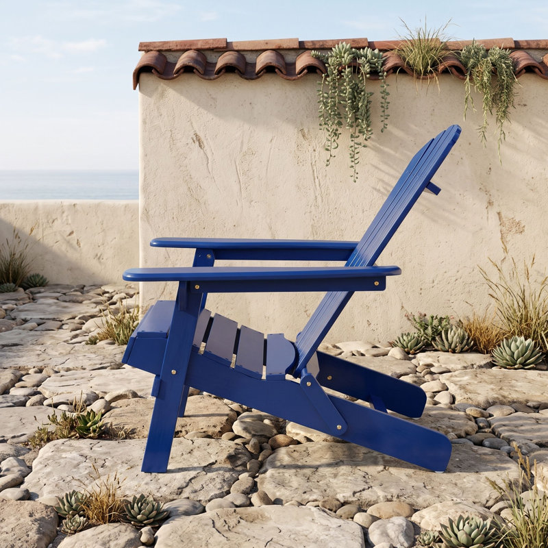 Chaise Adirondack pliante en bois d'acacia avec accoudoirs, Blue
