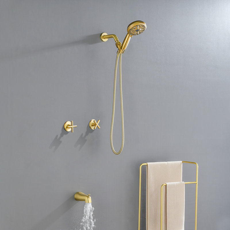2 Handle Wall Bath Faucet with Diverter, Gold