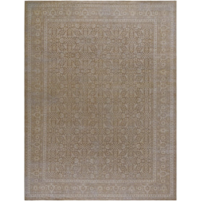 Kerman Hand Knotted Wool Abstract Area Rug in Tan