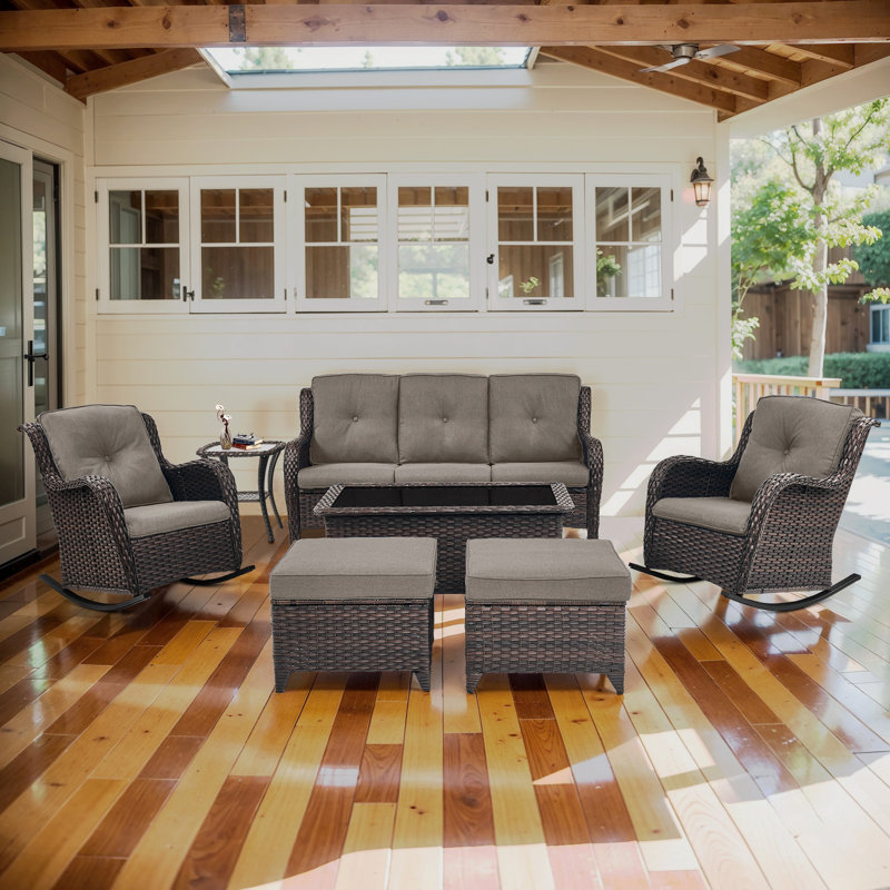 Bonia 7 - Pieces Outdoor Sofa Seating Group with Ottomans and Cushions, Brown, Gray