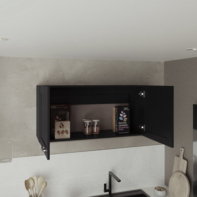 Armoire murale, double porte, 1 tablette de rangement noire, 12 po x 39,4 po x 19,3 po, panneau de fibres à densité moyenne, 1 pièce, armoires, rangement mural pour libérer de l'espace dans la buanderie