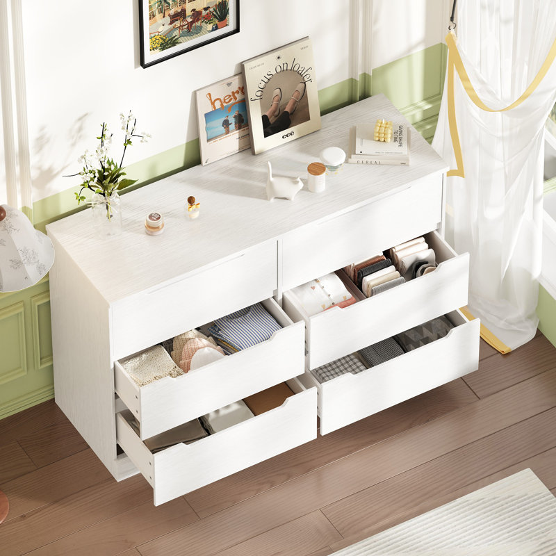 6 Dresser Drawer , 47.2" W Chest Of Drawers, Modern Bedroom Dresser for Closet and Living Room, White, White