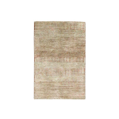 2'x3' Beige-Rust, Modern Grass Design, Hand Knotted, Wool with touch of Silk, Tone on Tone, Lush and Plush, Sample, Mat, Oriental Rug