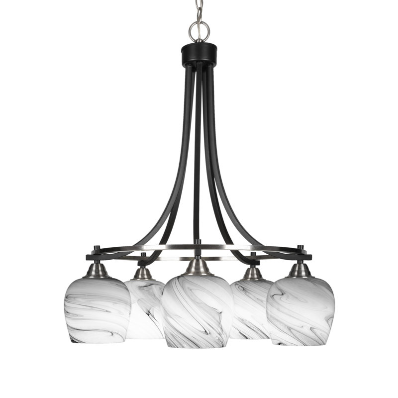 Lustre 5 lumières Michell, Noir mat / nickel brossé