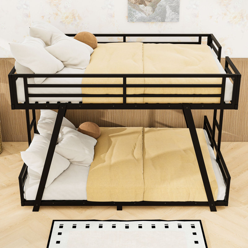 Metal Bunk Bed with Dual Ladders and Reinforced Stability, Full Over Full