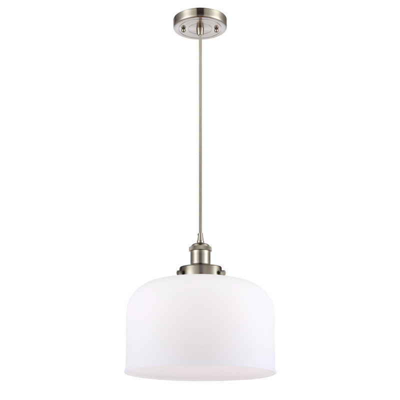 Mini luminaire suspendu à cordon 1 lumière Ballston Urban Bell, Blanc mat, Nickel satiné brossé, Ampoule non incluse