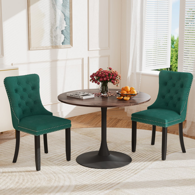 Round Pedestal Dining Set with 2 chairs, Brown/Black, Green