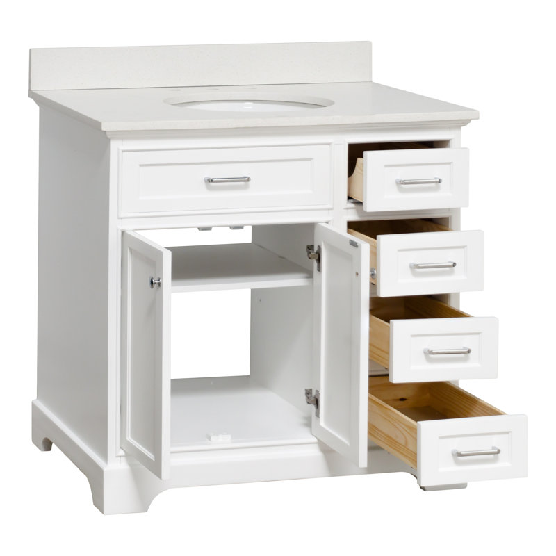 Ensemble de meuble-lavabo simple 36 po Ronnie, Blanc, Quartz