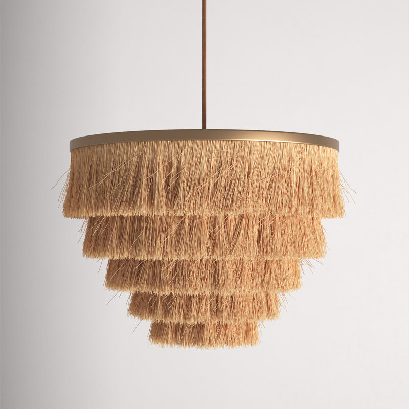 Natural Fringe Cotton and Brass Pendant Light