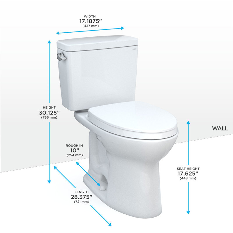 Drake 1.28 GPF Water Efficient Elongated Two-Piece Toilet with Tornado Flush (Seat included), 10"