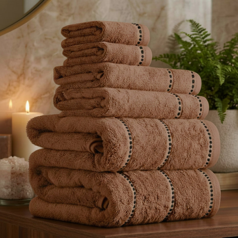 Ensemble de 6 serviettes de salle de bain Lavish Home - Essentiels de salle de bain 100% coton 525GSM - 2 draps de bain, 2 serviettes à main et 2 débarbouillettes pour le bain, la douche, la salle de sport, le spa et le dortoir (chocolat)