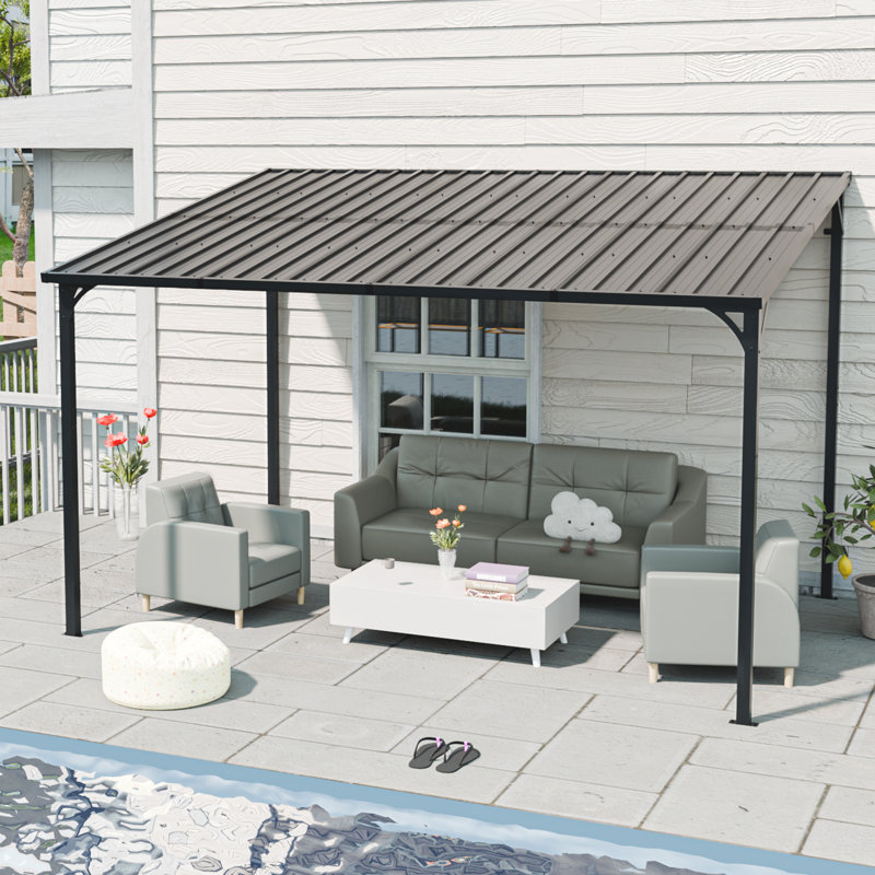 Pergola d'extérieur 12 'x 9' avec toit rigide en acier galvanisé pour les rassemblements dans la cour et les barbecues