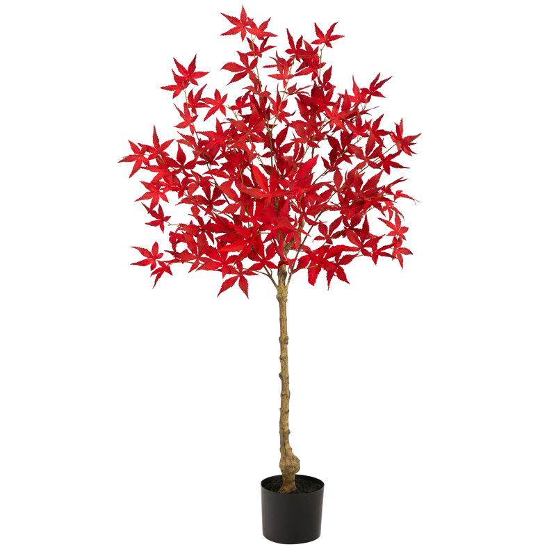 Faux Maple Tree in Freestanding, 48" H x 21" W x 16" D, Orange