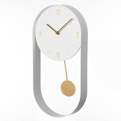 Horloge murale décorative 16 pouces à mécanisme de mouvement à cadran et à pendule, avec horloge murale et mécanisme à pile pour le salon, le couloir ou le bureau, blanc