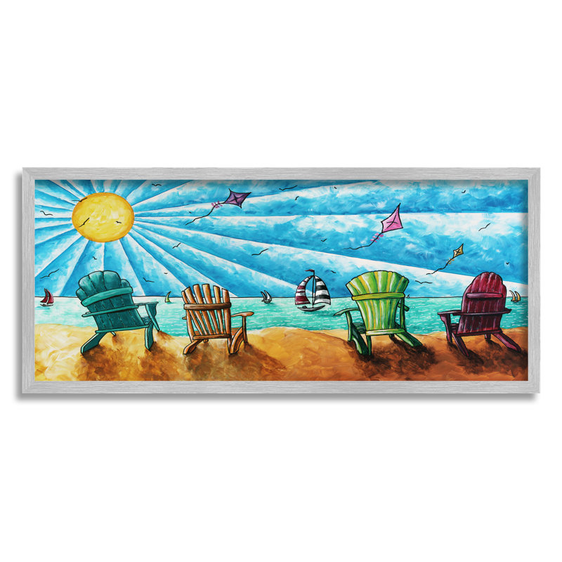 Highland Dunes Kites Flying On Beach, art de la giclée encadrée par Megan Duncanson, H 13 po x l 30 po x P 1,5 po