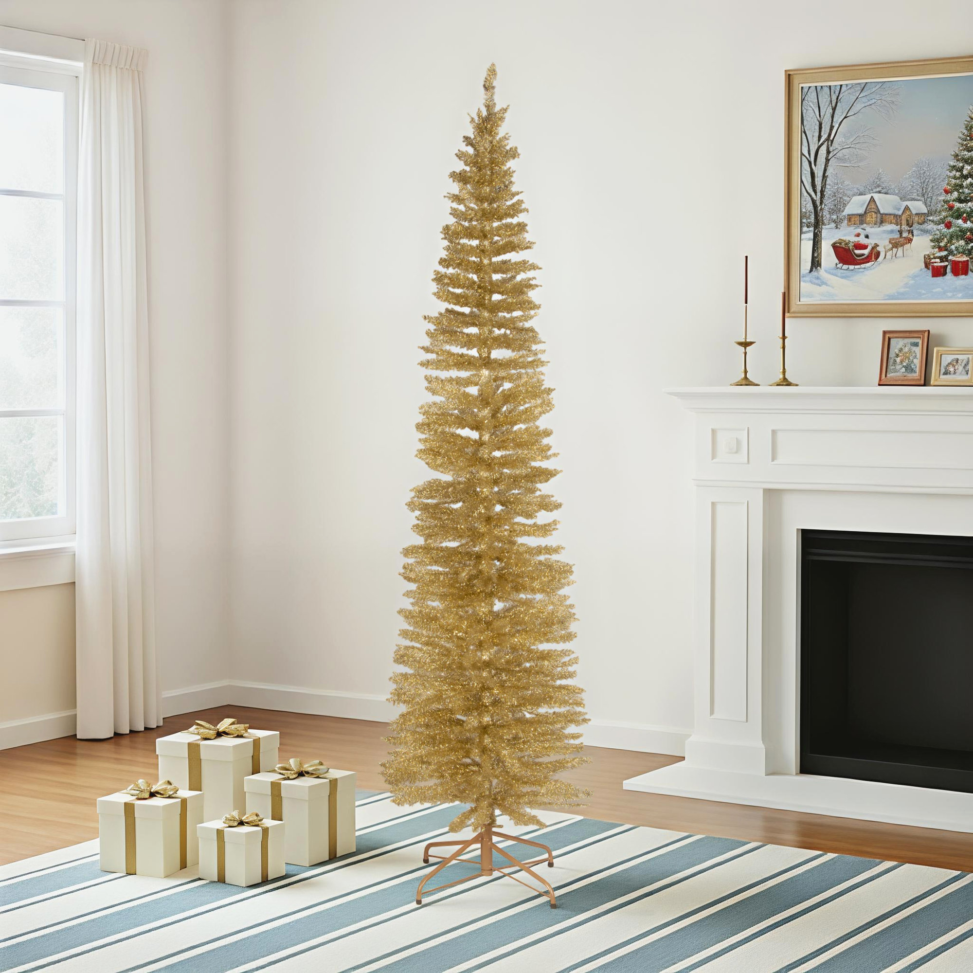 National Tree Company Champagne Gold Tinsel Tree, 7' H