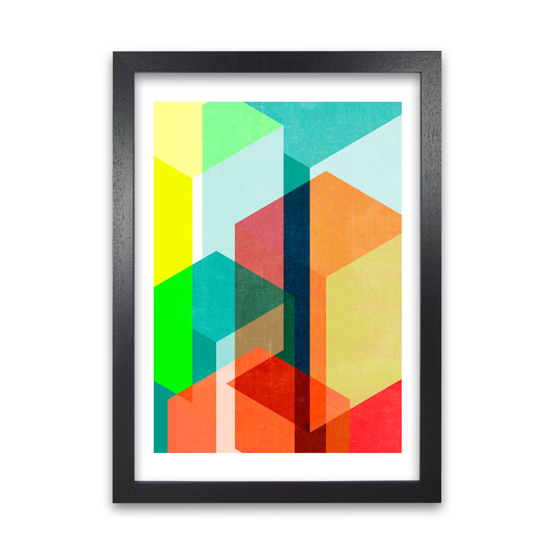 Bright Colourful Abstract B - Print, Black Frame, 30cm H x 21cm W x 3cm D