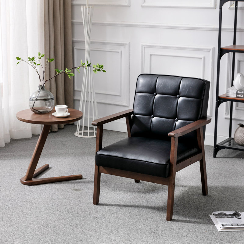 Chaise avec accoudoirs rembourrée Judeth, Similicuir noir mat, 1