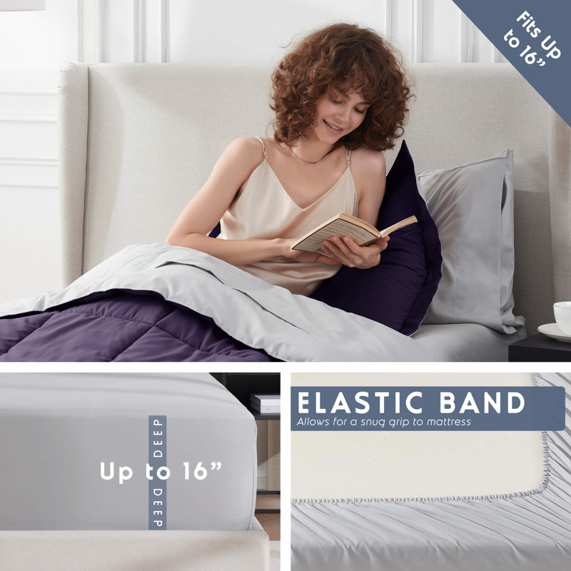 Twin Purple Microfiber Down Alternative Reversible Bed in a Bag Set