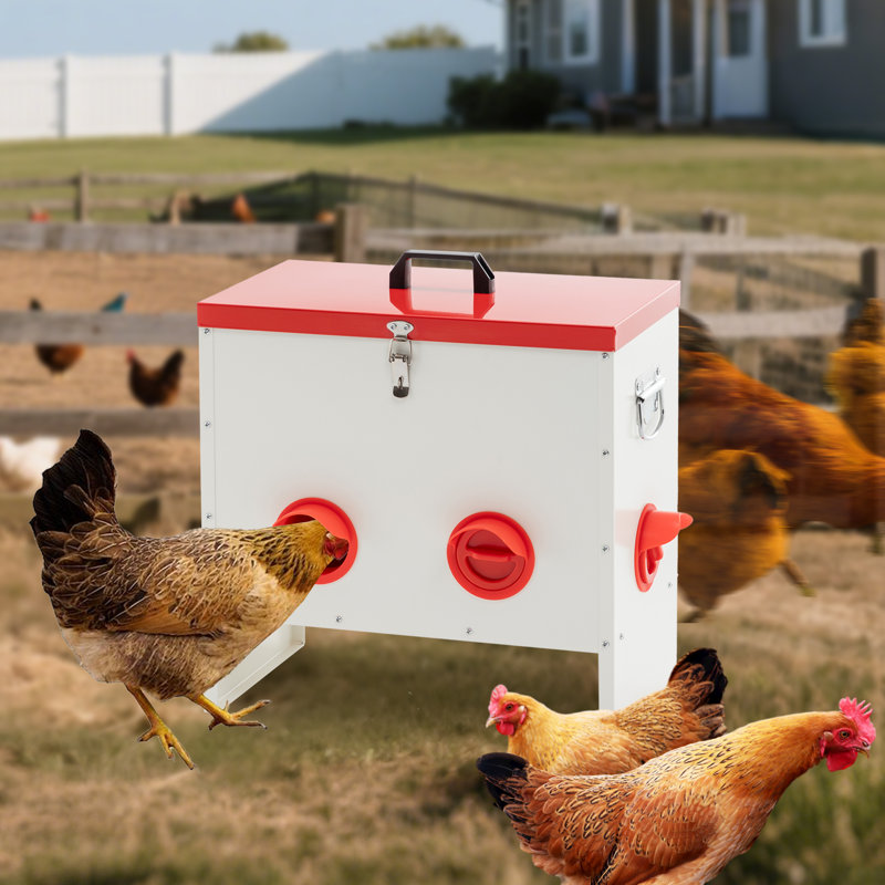 Mangeoire automatique pour poulets sans déchets, mangeoires en métal avec loquet et poignée pour poulets, canards et dindes