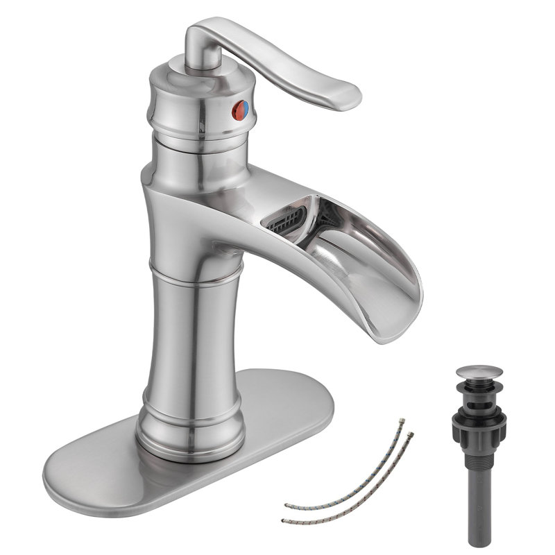 Single-Hole Single-handle Bathroom Faucet with Drain Assembly, Brushed Nickel