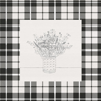 Flowers In Vase Drawing On Plaid - Wrapped Canvas Print