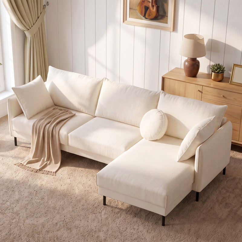 Canapé modulaire en L 115 po avec 4 repose-pieds modulaire en mélange de lin 115 po, Cream Linen Blend