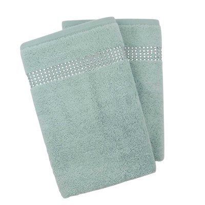 Sparkles Home Stripe Rhinestone Hand Towel Set of 2 | 100% Turkish Cotton Terry | Machine Washable