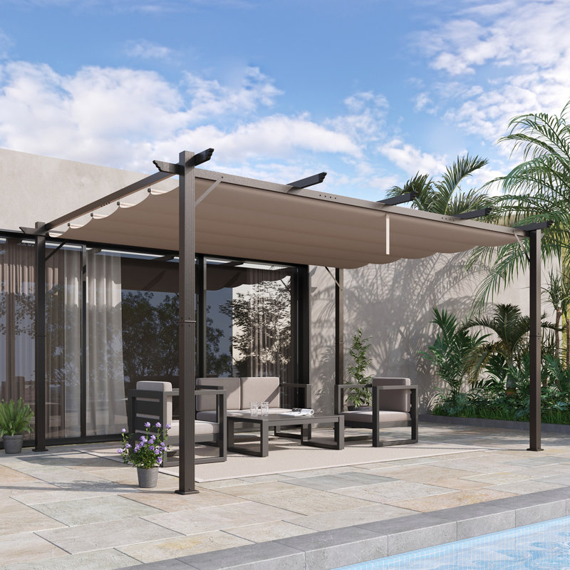 10' X 13' Outdoor Retractable Pergola Canopy, 87.75" H x 140.5" W x 98.5" D