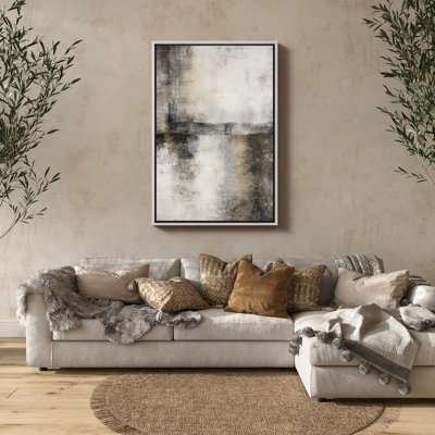 «Neutral Abstract Earth Tone Modern Minimal Landscape», reproduction d'art encadrée
