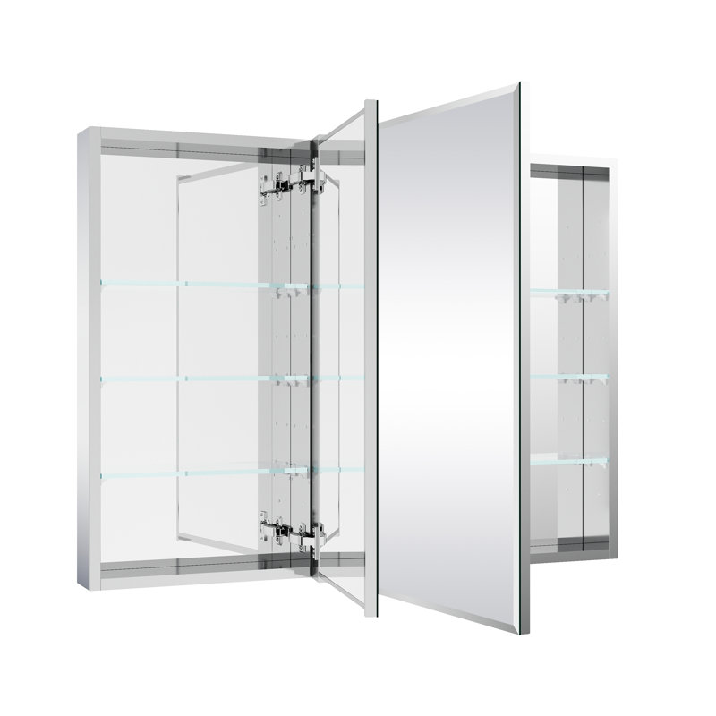 Armoire à pharmacie 40 po x l 30 po encastrée ou à fixation en surface pour salle de bain avec tablettes réglables en verre