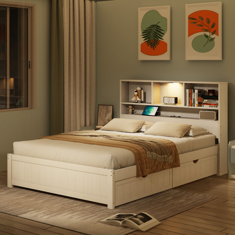 Storage Bed with 2 Drawers, Twin, White