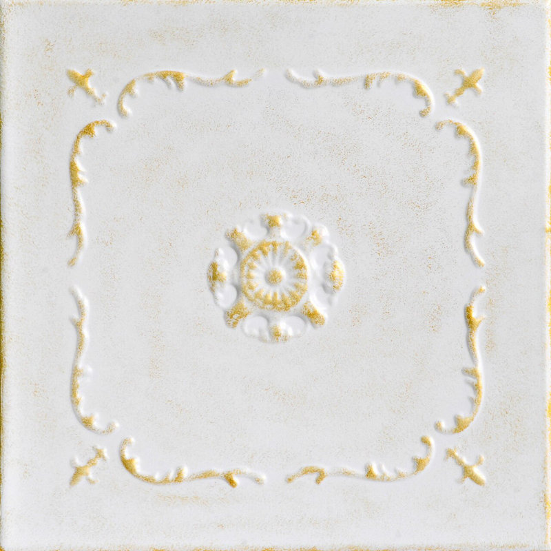 Tuile de plafond en polystyrène collé 1,6 pi x 1,6 pi Bourbon Street, Blanc délavé or